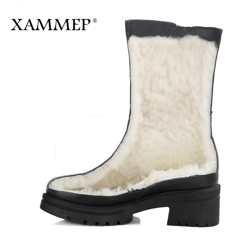 Женские зимние ботинки Xammep из натуральной кожи сапоги шерсти Брендовая женская