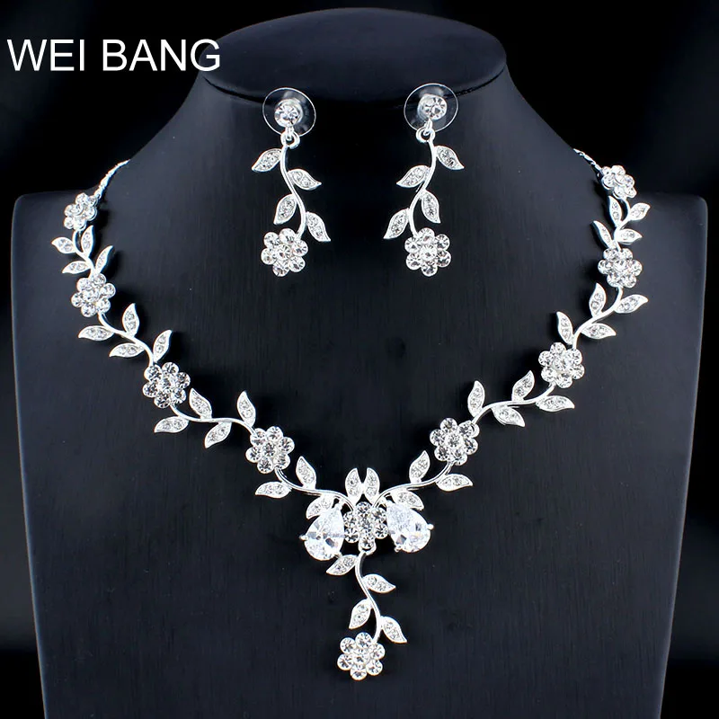 WEIBANG женатые серебряные ювелирные изделия набор девушка ожерелье длинные серьги для женщин Африканские свадебные аксессуары дропшиппинг