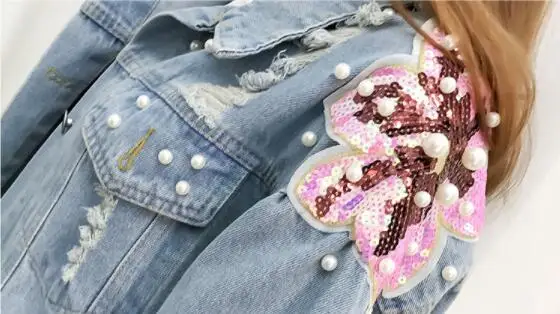 

Denim Jacket 2019 Female Autumn and Winter New Beaded Sequins Worn Loose Casual Denim Jacket Female Student Jacket