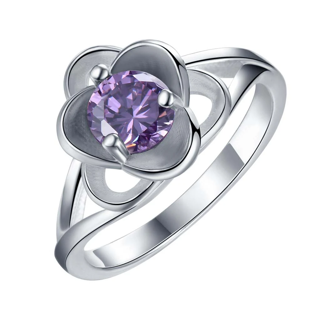 Красивое серебряное кольцо с фиолетовым цирконием модное ювелирное изделие для