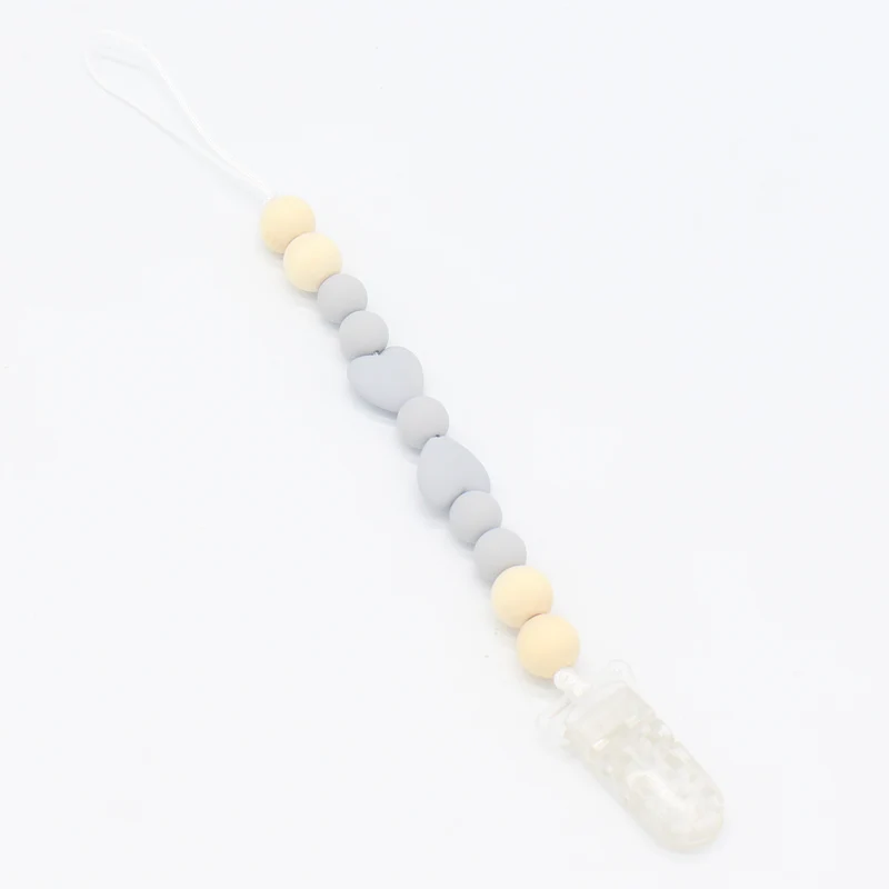Серебристый Plastic Baby Pacifier Clips Love Heart Beads Pacifier Chain For Infant Newborn Dummy Feeding Cute Leash Strap - Цвет: Серебристый