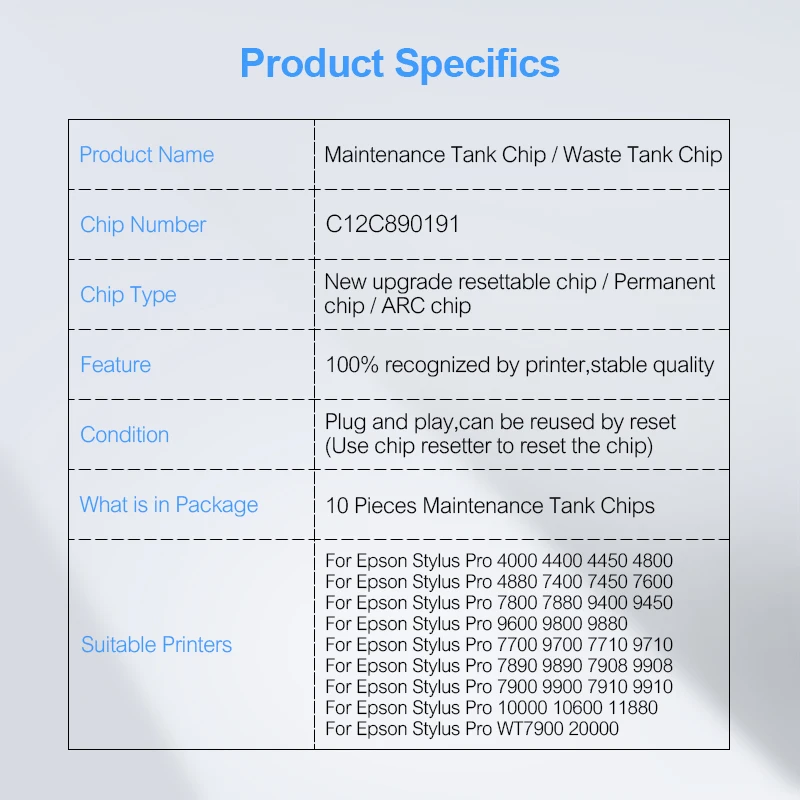 10 шт. чип резервуара для обслуживания Epson Stylus Pro 4800 4880 7600 7700 7800 7880 7890 7900 9600 9700 9800 9880