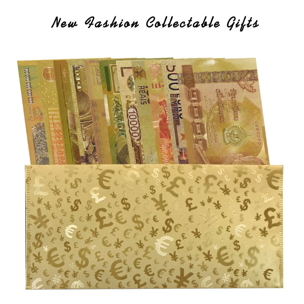WR 11 шт. различные Позолоченные фольгированные банкноты с конвертом цветная