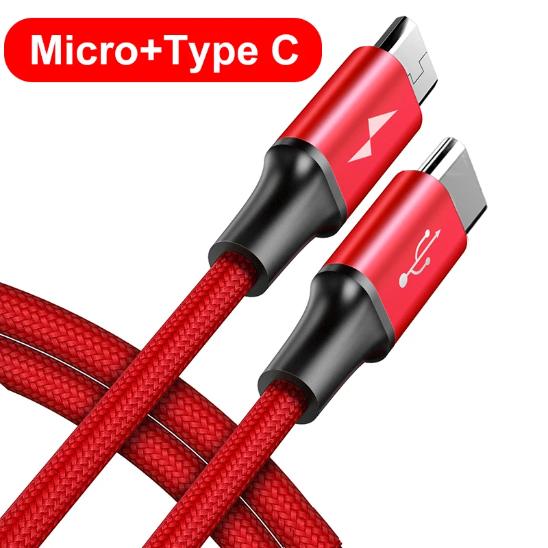 2 in 1 Red Baseus 2 в 1 Micro usb type C кабель для samsung Xiaomi мульти быстрое зарядное устройство кабель 3 в 1 Microusb кабель для мобильного телефона для iPhone - Цвет: 2 in 1 Red