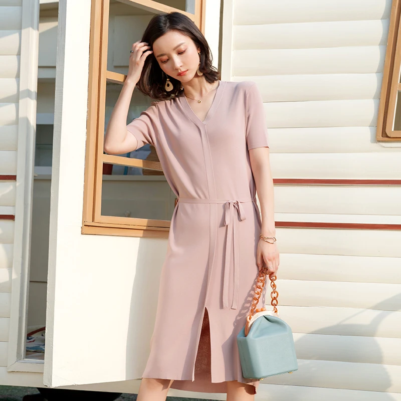 2XL Брендовое платье женское весна-лето 2019 новое однотонное с v-образным вырезом