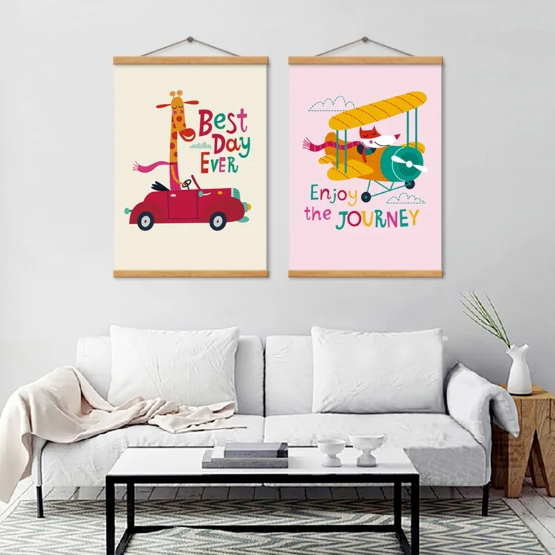

SPLSPL Pink Girl Car Train Canvas Painting Cute Cartoon Baby Kids Room Decoration Poster and Prints Wall Picture for Living Room