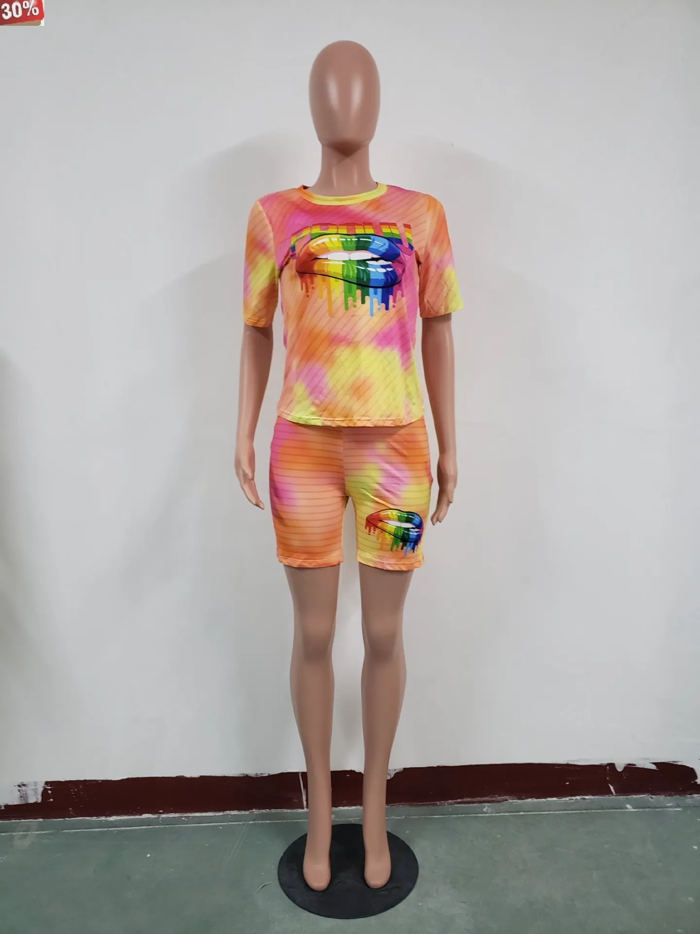 Новые женские байкерские шорты набор офисных женских костюмов Tye Dye из двух