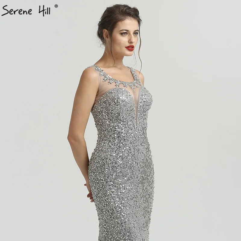 Серый класса люкс без рукавов пикантные вечерние платья Элегантный Русалка расшитое блестками платье вечерние платья Serene Hill LA6580