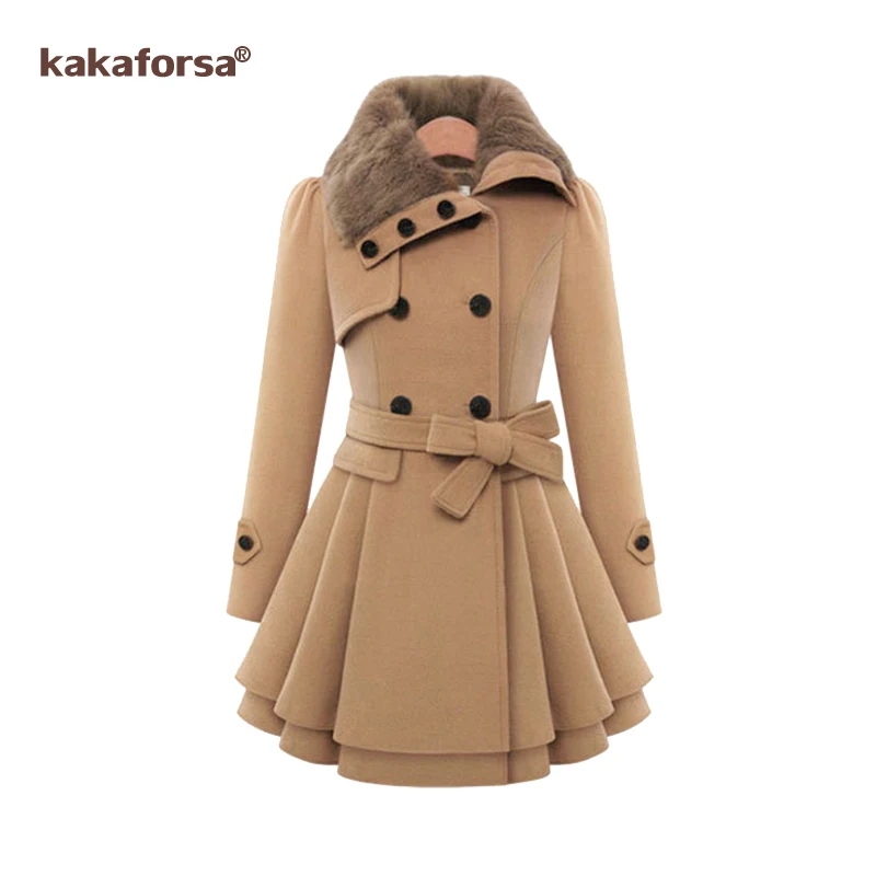 khaki Kakaforsa новое пальто с отложным воротником повседневное длинное женское зимнее пальто Зимний стиль элегантная теплая верхняя одежда пальто женское - Цвет: khaki