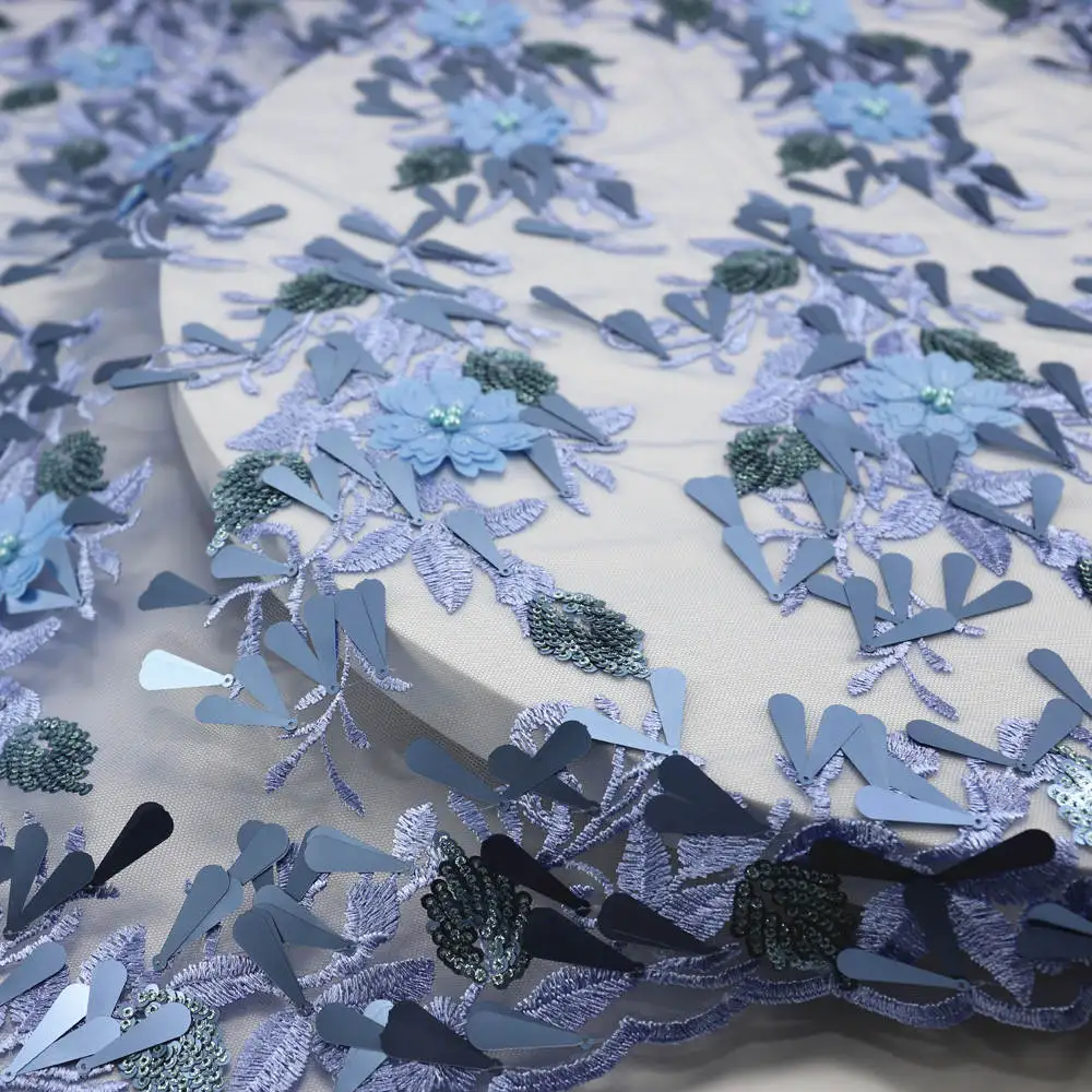 Французский кружева с блестками 2019 синий Дубай африканская кружевная ткань