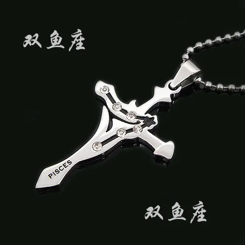 

Twelve constellation PISCES couples Cross 316L Stainless Steel pendant necklace jewelry wholesale