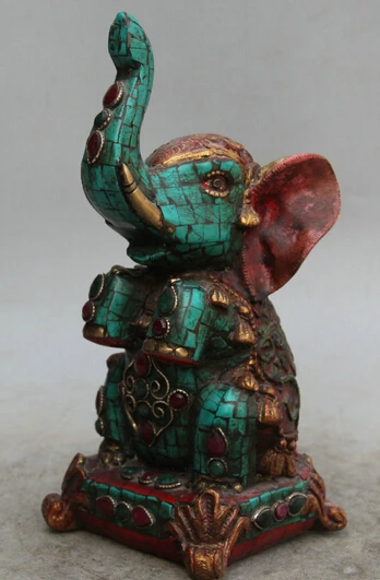 JP S0522 9&quot Chinese Red Coral turquoise Bronze Folk Auspicious elephant Statue sculpture B0403 | Дом и сад