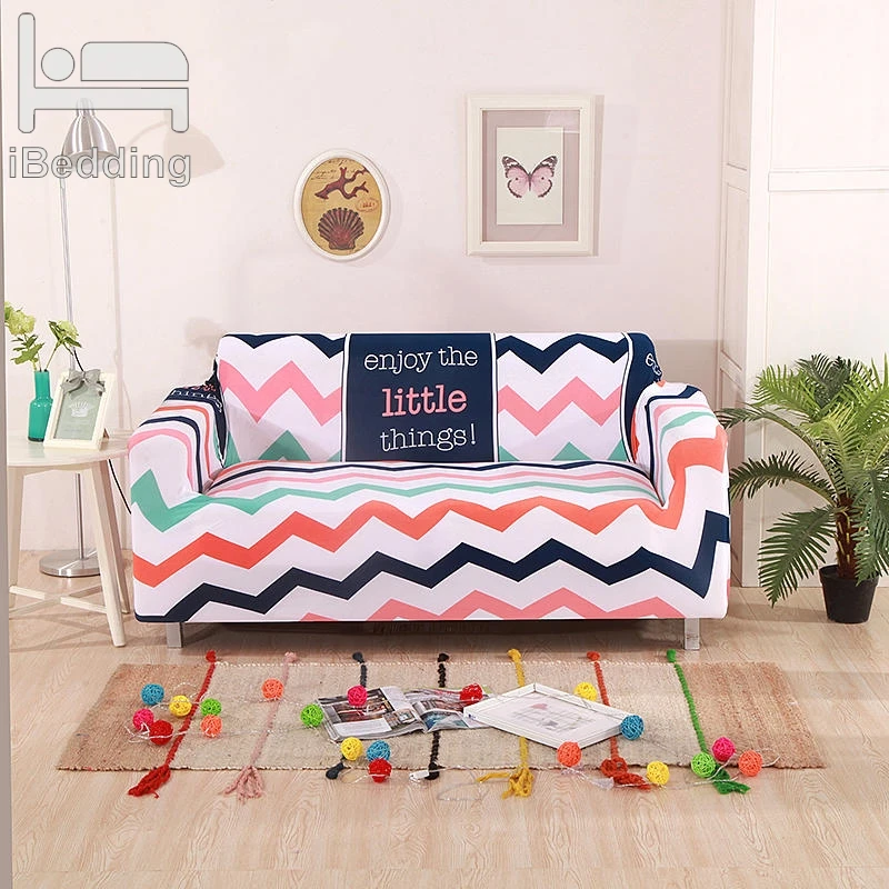 Красочные полосы стрейч диван Защитная крышка для гостиной Чехлы секционные L