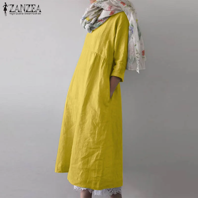 Стильные женские рубашки, платья, женские сарафаны с коротким рукавом,, ZANZEA, Женские Повседневные Вечерние платья, женское платье размера плюс, льняное платье S-5XL