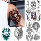 Временные татуировки FANRUI геометрические треугольные перо для женщин и мужчин, наклейка волк, тигр, тотем, татуировки, боди-арт, Wrsit, татуировки на заказ