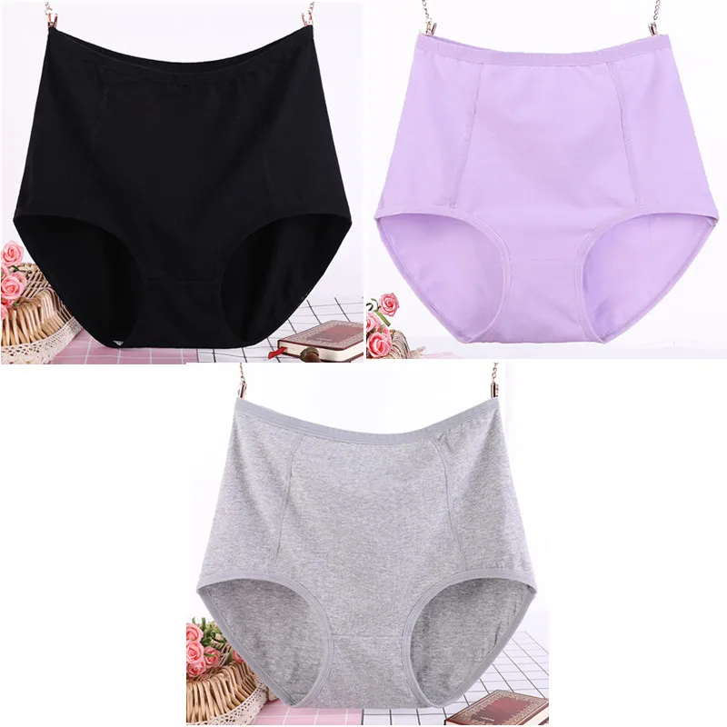 Black purple gray 3 шт./лот, большие размеры, XL-6XL, сексуальные, высокая талия, женские хлопковые Однотонные трусы, трусы-плавки из дышащей ткани, нижнее белье, трусики - Цвет: Black purple gray