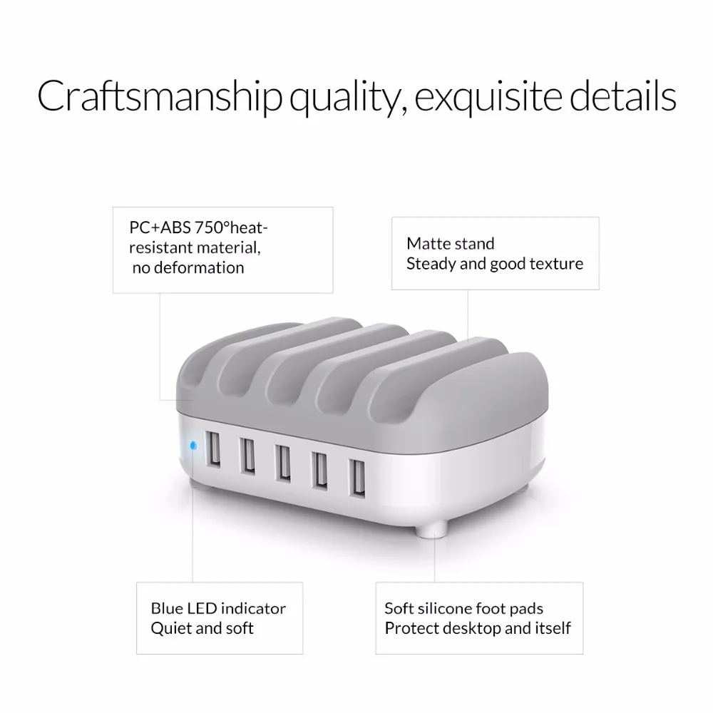 orico 5 port usb charger station dock with phone holder 5v2 4a5 40w max for xiaomi huawei iphone and tablet pc free global shipping