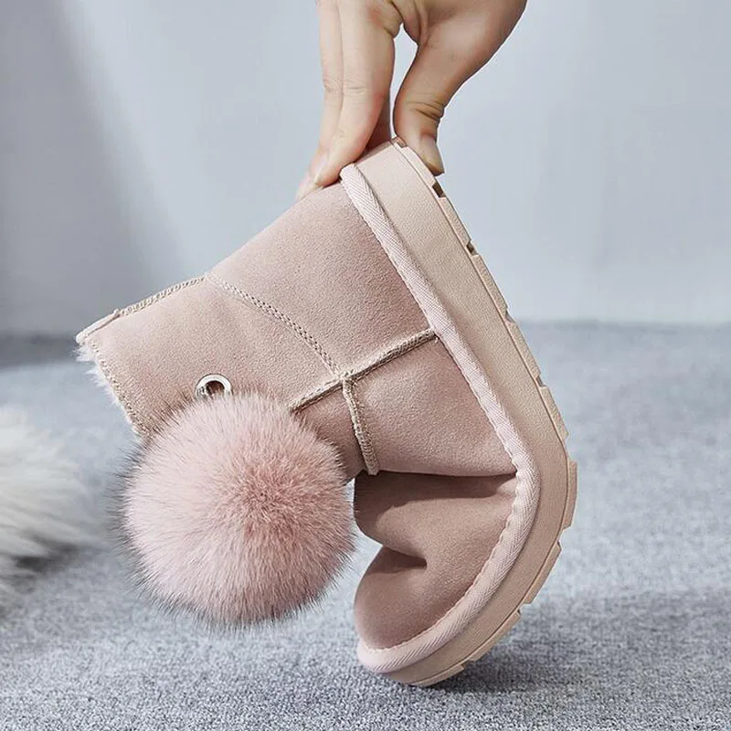 2018 Winter New Student Women's Snow Boots Cotton Faux Fur Ankle Short Flat Heel Black Khaki Pink Girl Female Shoes | Обувь