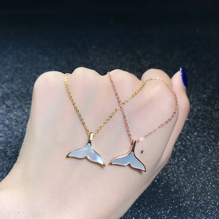

YUN RUO Rose Gold Silver Color Natural Shell Mermaid Tail Pendant Necklace Titanium Steel Jewelry Woman Never Fade Free Shipping