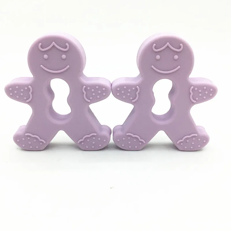 light purple 10 шт./лот, рисунок «Имбирный пряник» человек мини прорезывания зубов безопасное прорезывание зубов печенья Силиконовая Форма Подвеска «сделай сам» ожерелье-Прорезыватель игрушка, подарок для новорожденных малышей, черный - Цвет: light purple