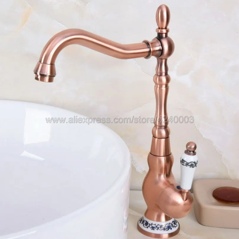 

Antique Red Copper Porcelain Base Single Handle Bathroom basin faucet sink Faucet Mixer Tap Knf640