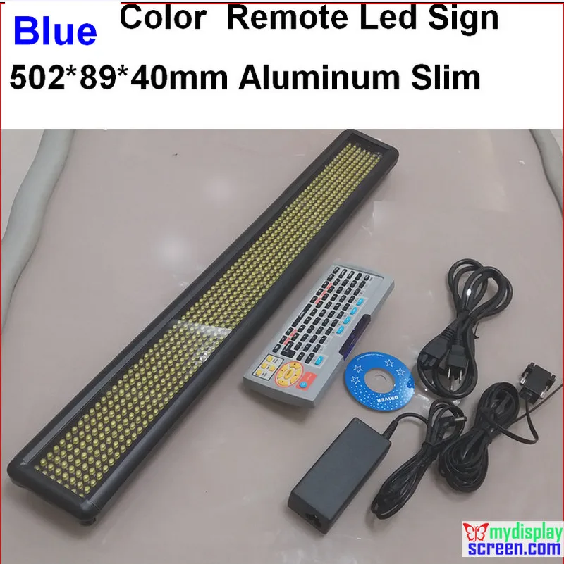 blue led sign, Programmable scrolling. semi-outdoor/indoor,remote controller,rs232 control,502*89*40mm,7*60 pixel slim aluminum enlarge