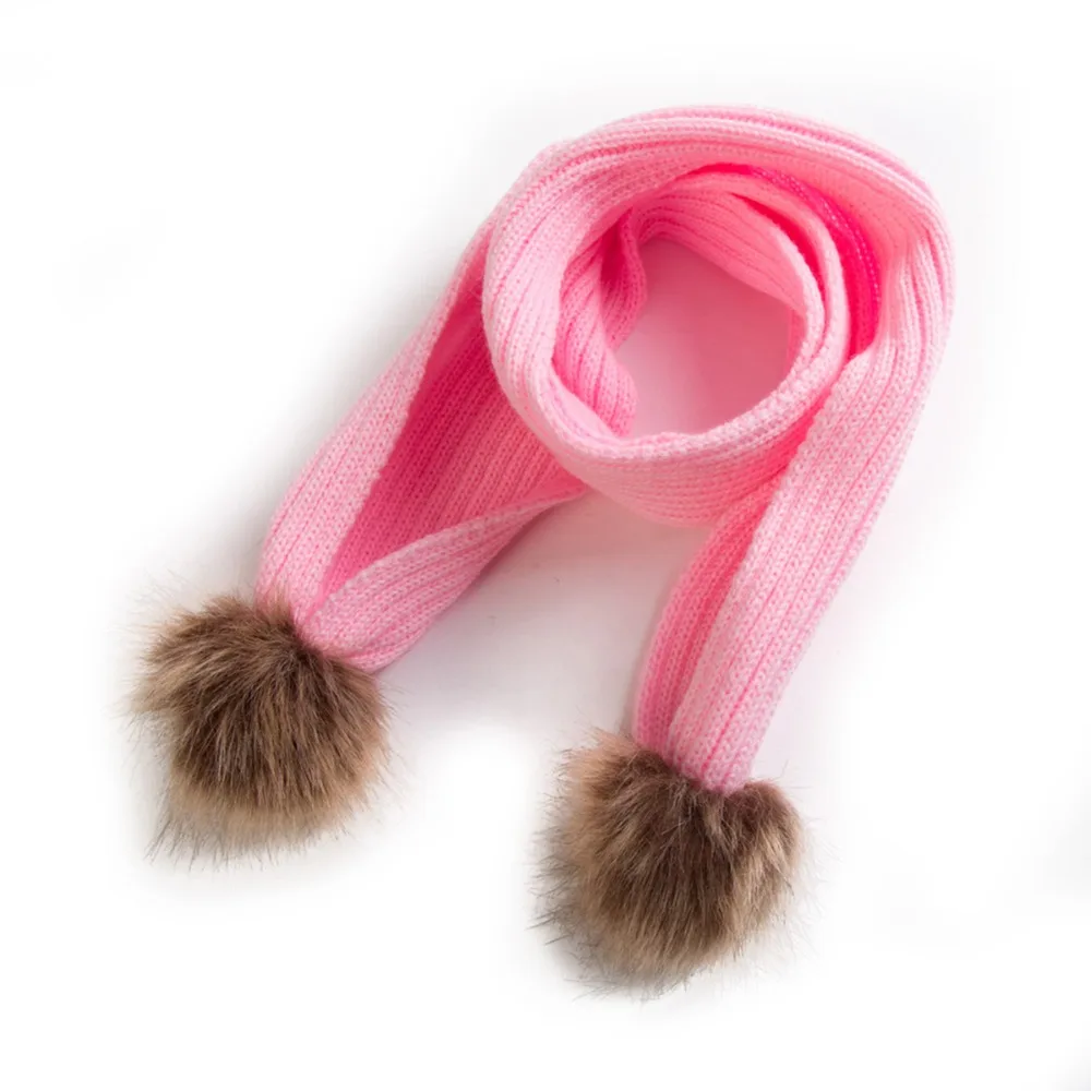 

Puseky New Double Ball Scarf Children Winter Baby Neck Warm Scarves Boy Girl Knitted Scarf Collar For 0-24Month Baby