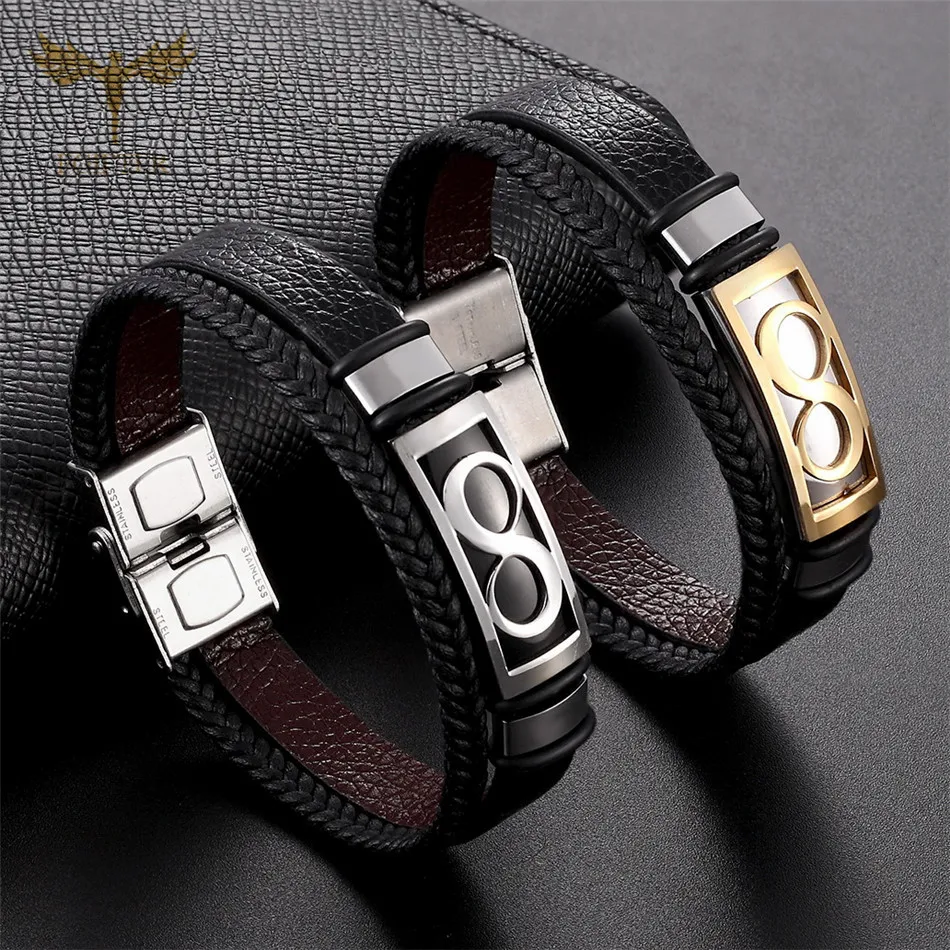 

Fashion Infinity Bracelets 8 Forever Love Friendship Couple Accessories Multi Layers Leather Stainless Steel Cuff Bangle Jewelry