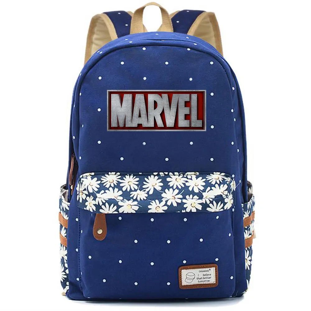Kawaii Marvel письмо Мстители цветы в горошек для мальчиков и девочек школьная сумка