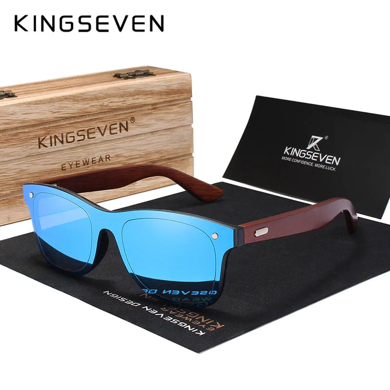 KINGSEVEN, деревянные солнцезащитные очки для мужчин и женщин, квадратные, бамбуковые, женские зеркальные солнцезащитные очки, Oculos de sol Masculino, ручной работы, Деревянный чехол