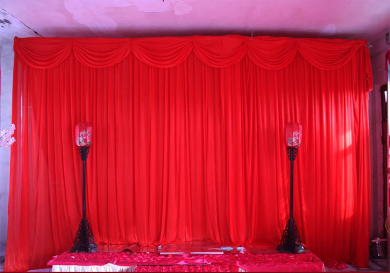 

Ice Silk Material 3*6m Red Wedding with Swags Drape Wedding Backdrops Curtain 20ft (w) x 10ft (h) for Wedding Party Decoration