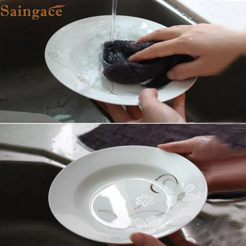 Saingace 25 см x 25 см Анти-жир цветное блюдо ткань бамбуковое волокно моющее полотенце волшебная кухня Чистящая тряпка