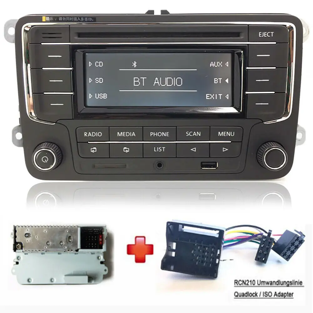 Фото Автомагнитола RCN210 + Cabel Bluetooth CD MP3 USB AUX SD для Volkswagen GOLF PASSAT TOURAN POLO TIGUAN CADDY EOS CC|CD-плеер