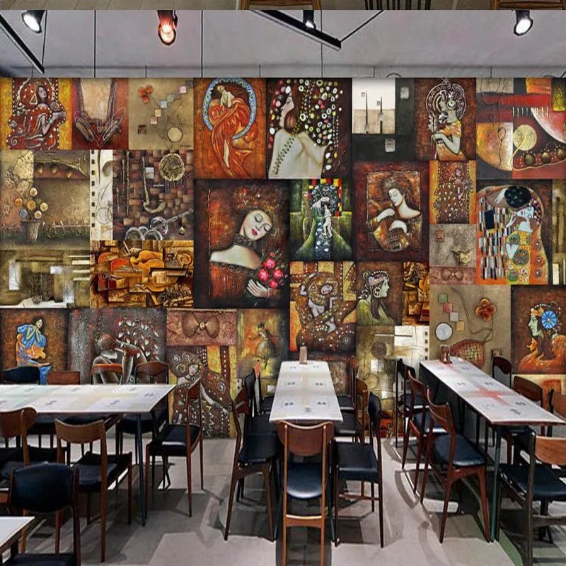 Фотообои на заказ обои для ресторана ретро ностальгическая картина маслом бара