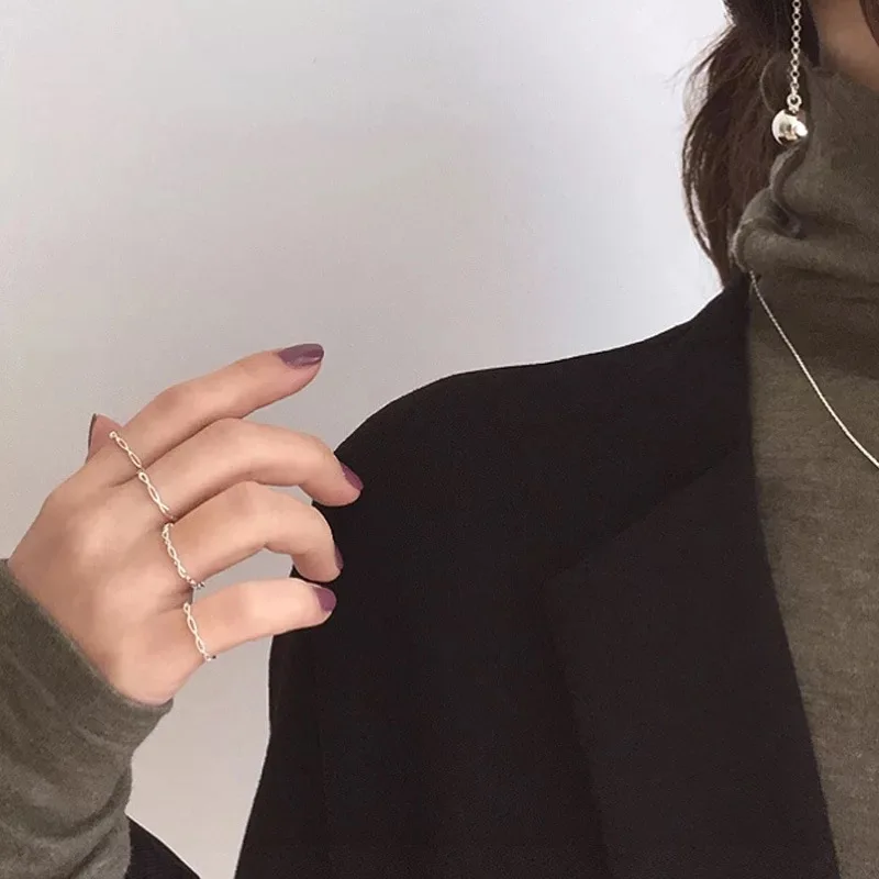 S925 sterling silver ring sleek minimalist Baroque style geometric adjustable trend wild female girls hand jewelry | Украшения и