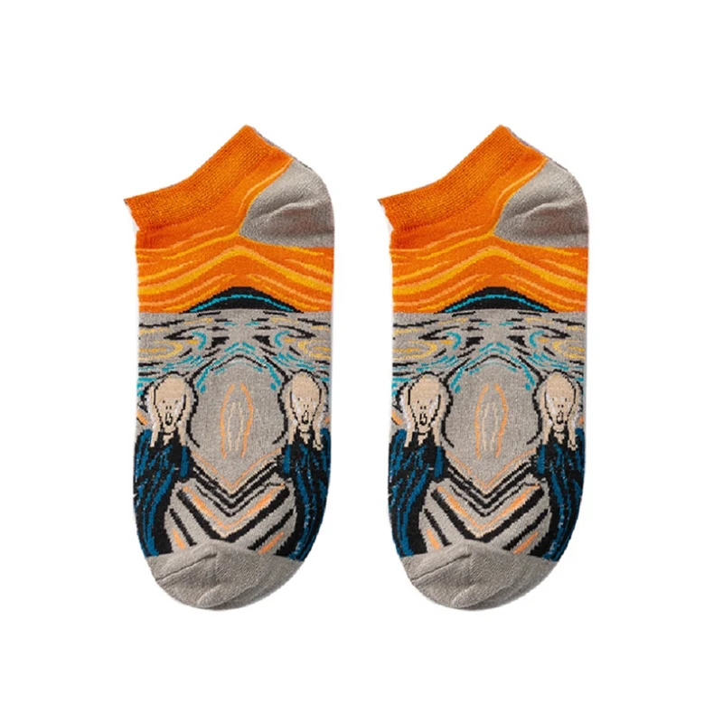 Abstract Scream Новинка; короткие носки в стиле ретро с 3D рисунком; тапочки; сезон лето; унисекс; для женщин и мужчин; забавная Новинка; Звездная ночь; винтажные тонкие носки; Лидер продаж - Цвет: Abstract Scream