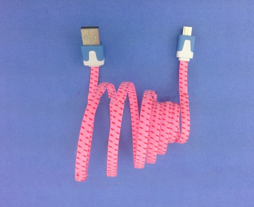 New 1M Braided Noodle 5 Pin Micro USB to Sync Data Charging Cable for Samsung HTC 100PCS/lot | Мобильные телефоны и