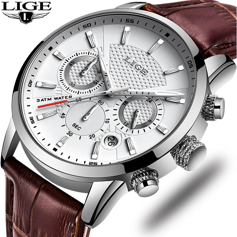 LIGE Mens Watches Top Brand Luxury Casual Fashion Watch Men Leather Waterproof Clock Sport Quartz Wristwatch Relogio Masculino | Наручные