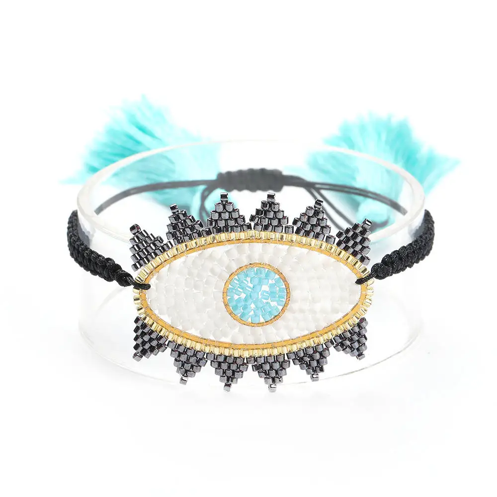 Go2boho MIYUKI браслет сглаза браслет Хамса ручной работы Ювелирные изделия Браслеты Зеленый Кристалл для женщин кисточкой ручной работы Insta Мода