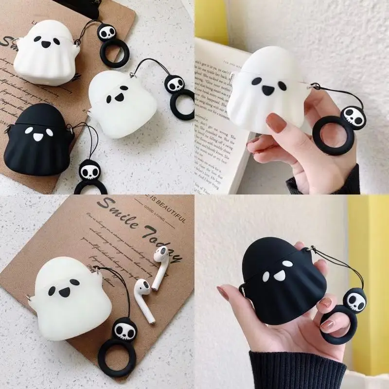 3D милый мультфильм Призрак Череп силиконовый наушник чехол для Airpods 1 2 беспроводной чехол для наушников шнур веревка Наушники Аксессуары