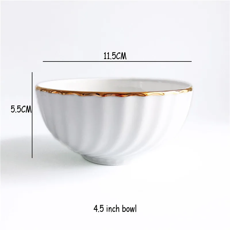 4.5 bowl Обеденная тарелка, суповая чаша, чашка и блюдце, набор посуды, золотой край, белая вращающаяся рельефная Золотая посуда, столовые приборы из костяного фарфора, 1 шт - Цвет: 4.5 bowl
