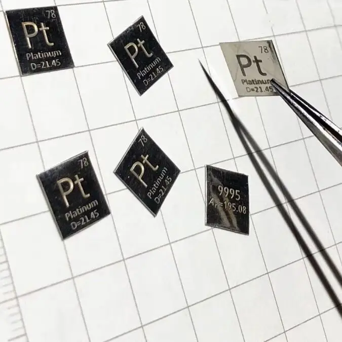 

99.95% Платиновый металл высокой чистоты Pt резной элемент лист периодического стола 10*10*0,1 мм