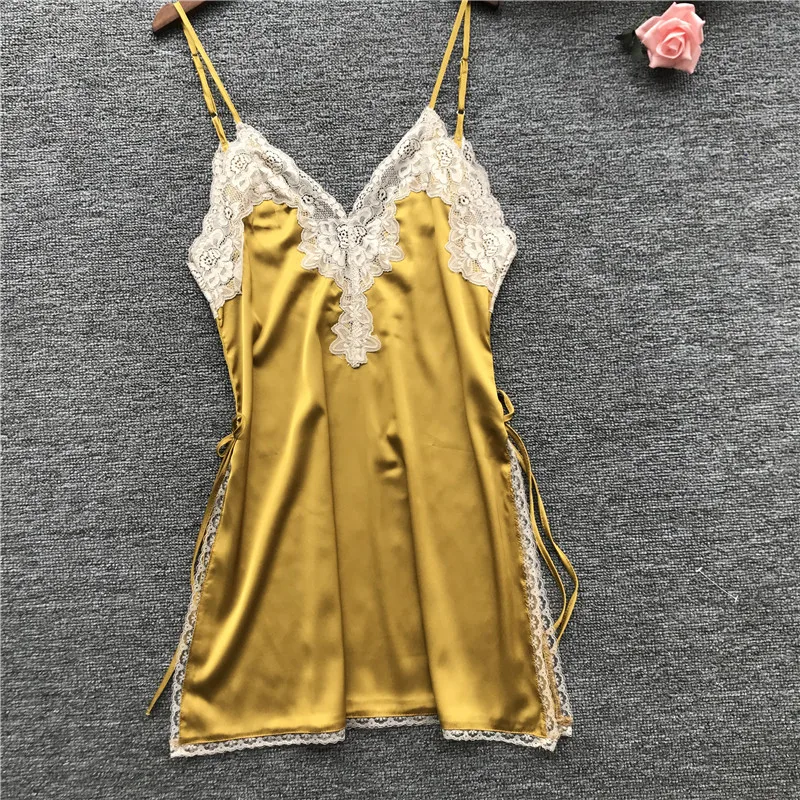 Ночные рубашки для женщин 6 цветов шелковое домашнее платье пижамы с V-образным