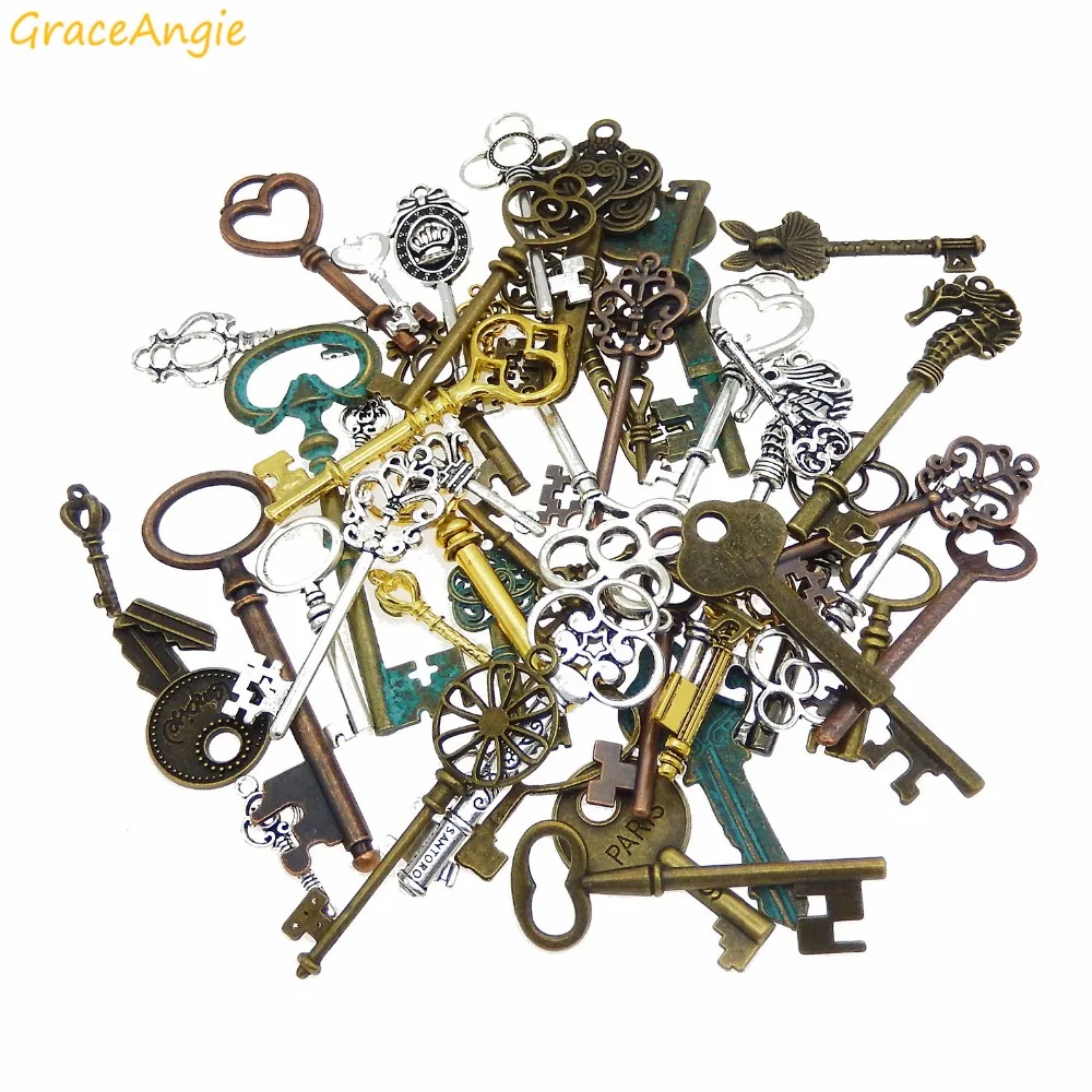 GraceAngie 10 шт. DIY опт Ассорти скелет ключ античный сплав подвески смешанные формы