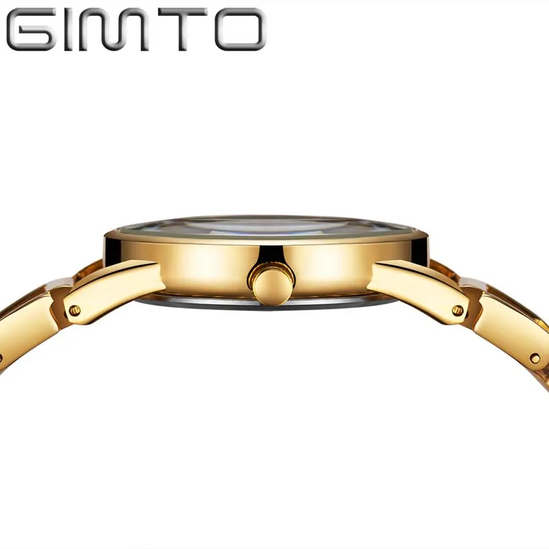 GIMTO Брендовые женские золотые часы браслет с полым стальным платьем Кварцевые