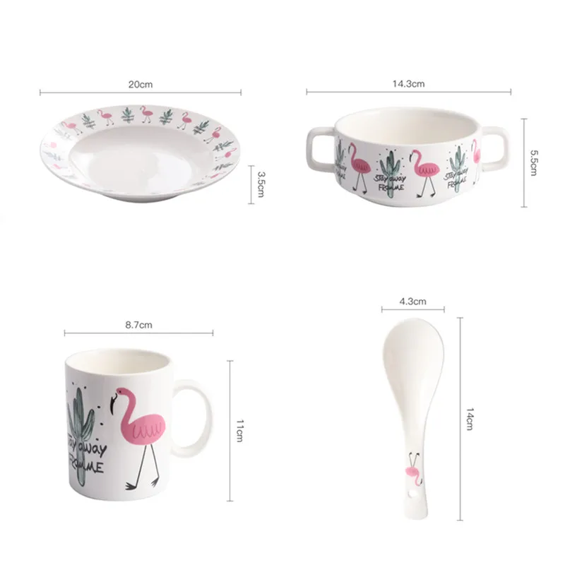 Tableware Set Dinner Plate Popular Ins Style Ceramic Bowl Hand-painted Flamingos Pattern Coffee Cup Spoon Dishes | Дом и сад
