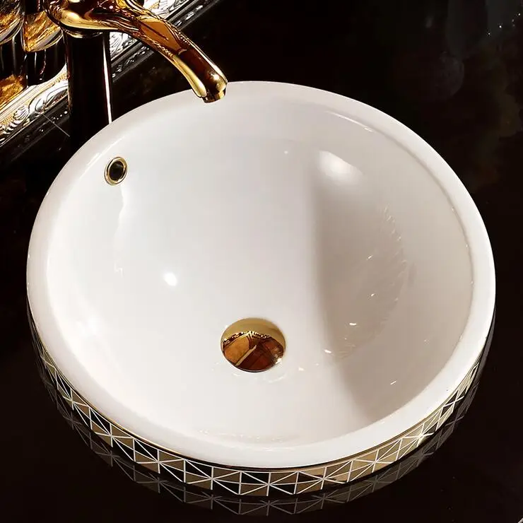 Золотая мозаика керамическая круглая полустолешница раковина для ванной