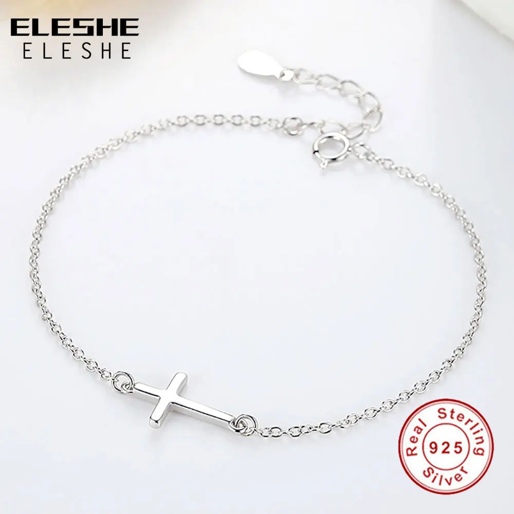 ELESHE Роскошные Faith Кристиан браслеты с крестообразной подвеской для женщин 925