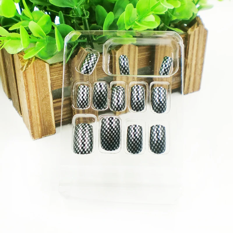 Высокое качество 12 шт. черный серебристый цвет Накладные ногти с клеем Длинные