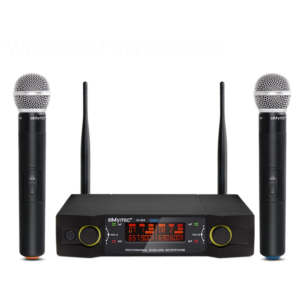 IU-302 UHF двухканальный 2 ручной микрофон передатчик профессиональный караоке UHF беспроводной микрофон система с экраном дисплея